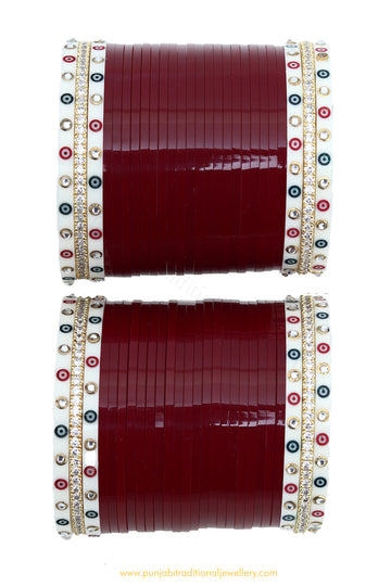 American Diamond Maroon Colour Dotted Bridal Chura By PTJ